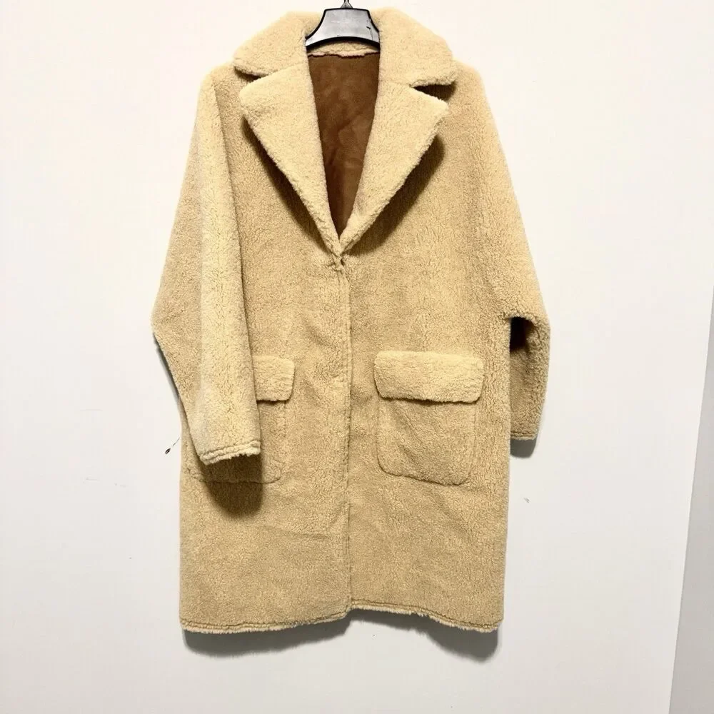 Mango Shearling look boho retro‎ statement vintage classic coat NWT XL